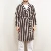 Vintage 80's Men Bathrobe In White And Brown