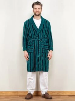 Vintage 70's Men Bathrobe In Green And Black