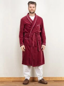 Vintage 80's Men Bathrobe In Red