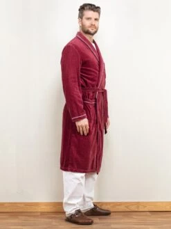 Vintage 80's Men Bathrobe In Red -Northern Grip bathrobe red 80 s cotton vintage menM 269