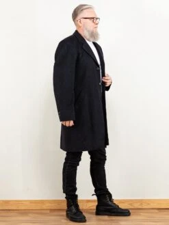 Vintage 90's Men Wool Blend Longline Coat In Black -Northern Grip coat black 90 s wool vintage men04M 45