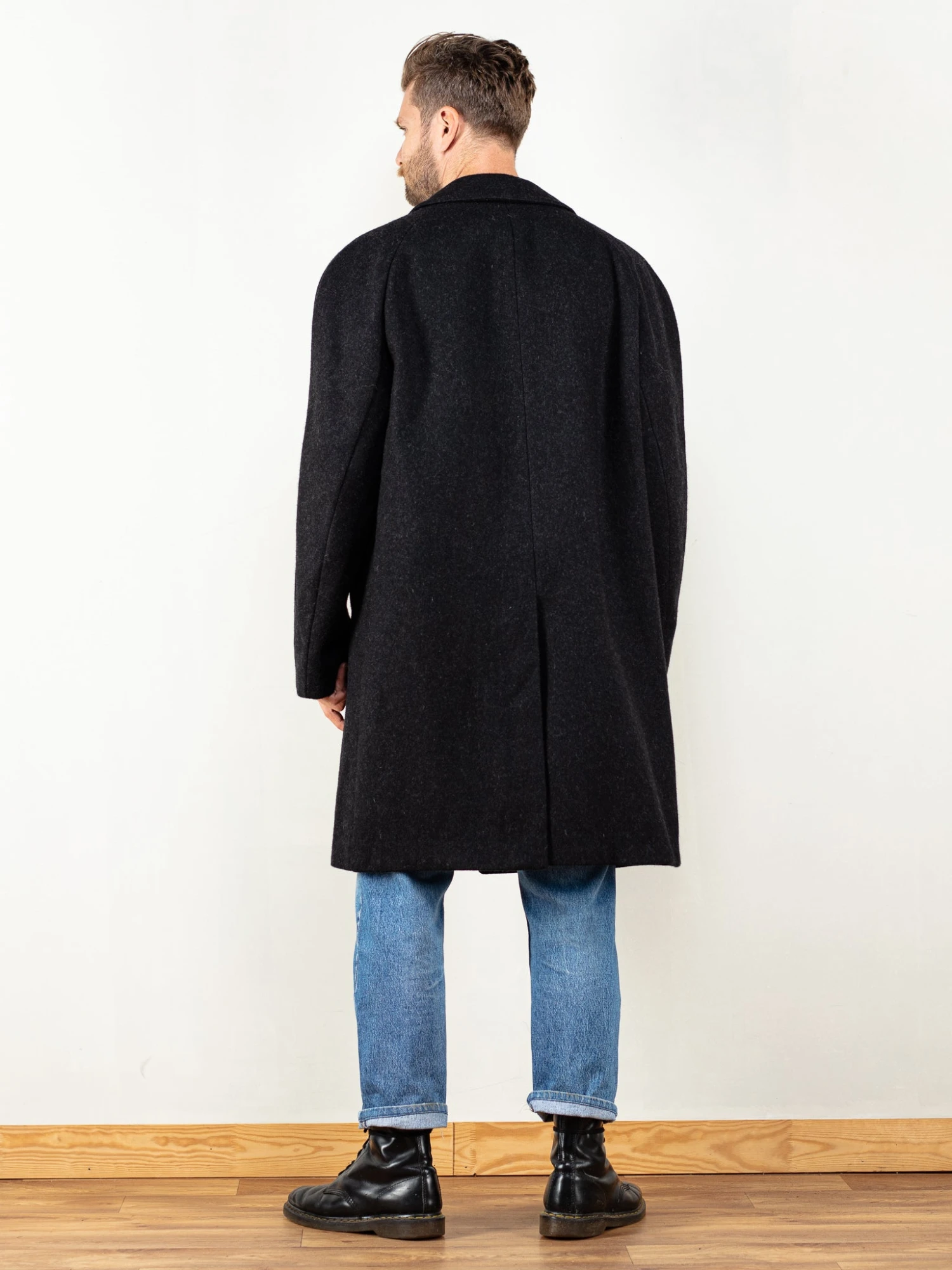 Vintage 70's Men Wool Blend Coat In Dark Grey 2 Vintage 70's Men Wool Blend Coat In Dark Grey - Image 2