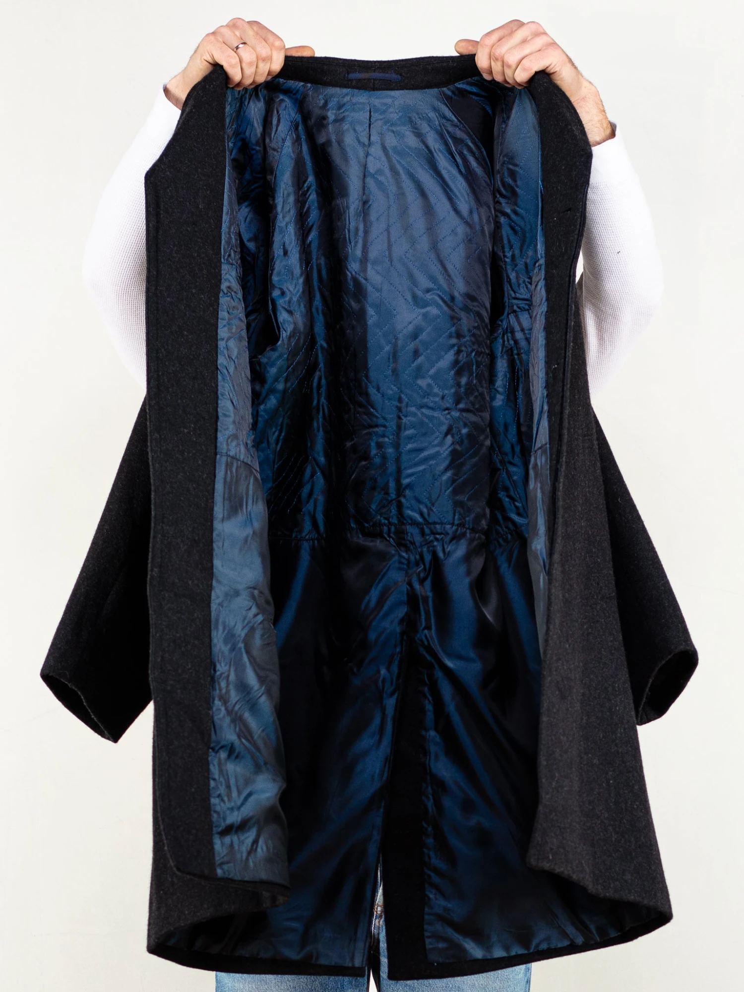 Vintage 70's Men Wool Blend Coat In Dark Grey 4 Vintage 70's Men Wool Blend Coat In Dark Grey - Image 4