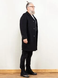 Vintage 80's Men Wool Coat In Dark Grey -Northern Grip coat grey 80 s wool vintage men01M 51