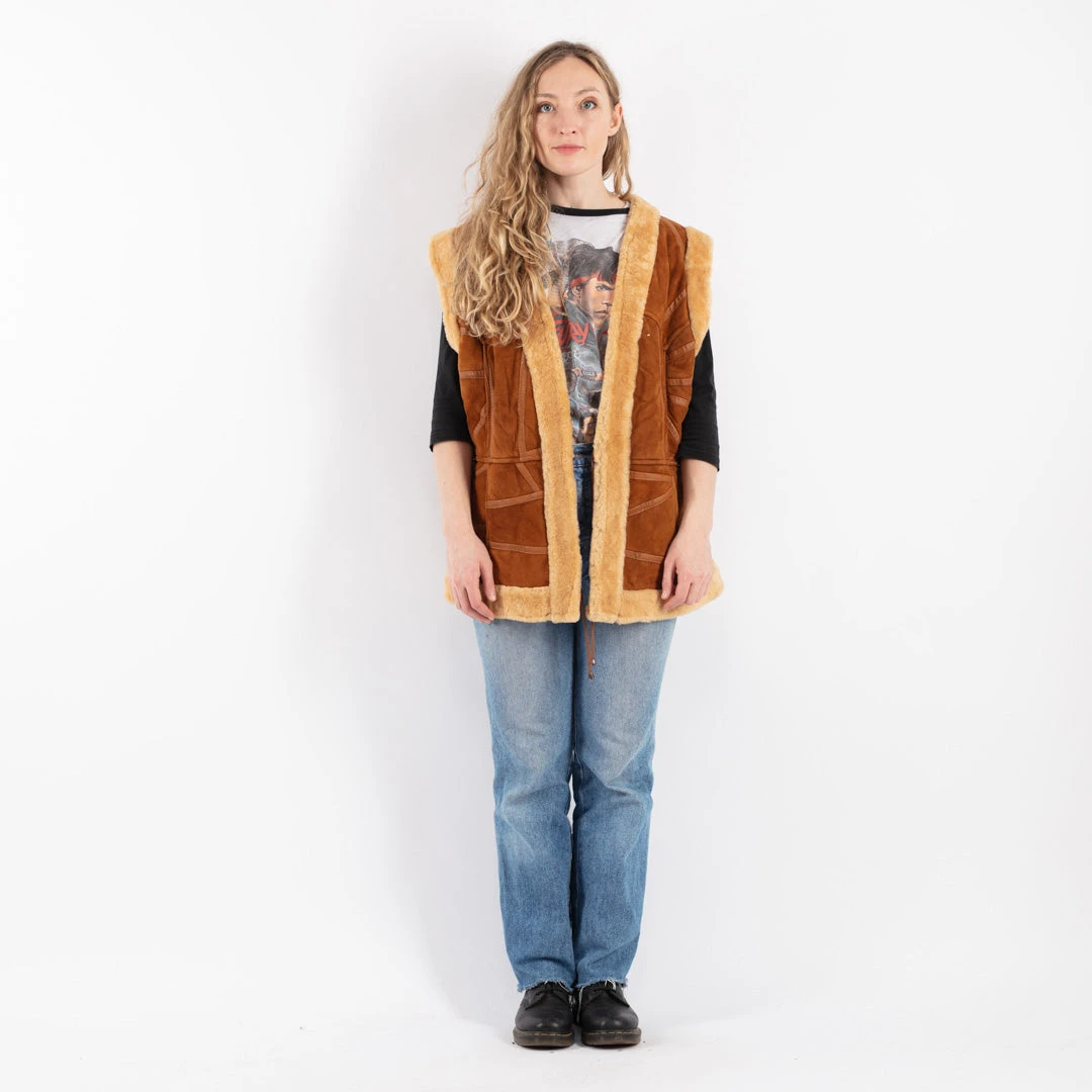Vintage 90's Women Sheepskin Vest In Brown 5 Vintage 90's Women Sheepskin Vest In Brown - Image 5