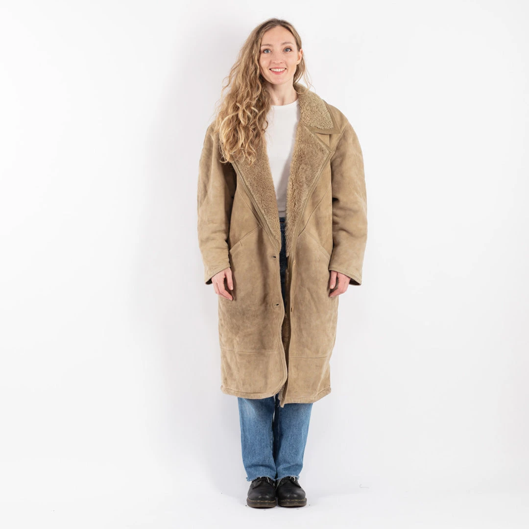 Vintage 80's Women Sheepskin Long Coat In Beige 5 Vintage 80's Women Sheepskin Long Coat In Beige - Image 5