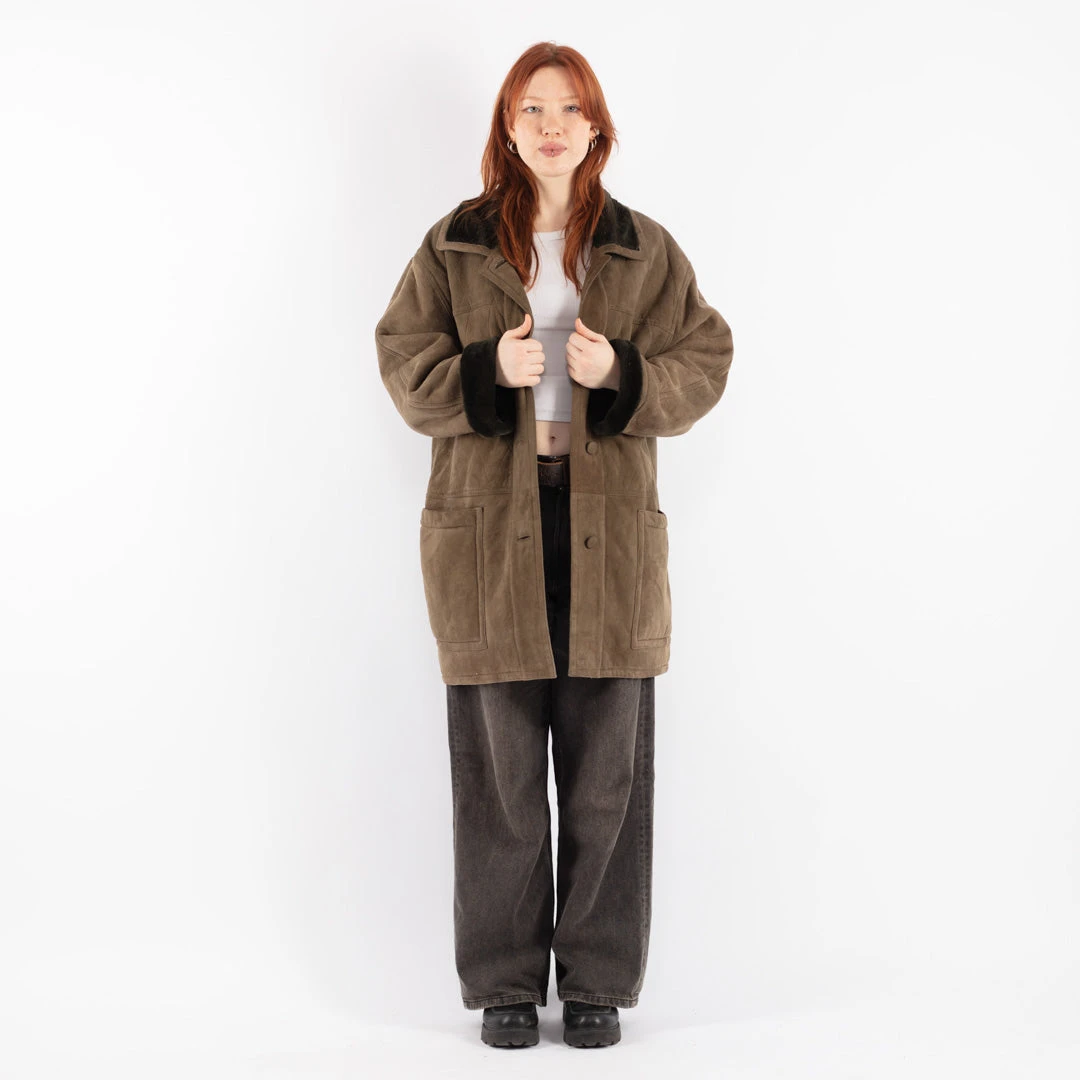 Vintage 80's Women Sheepskin Coat In Beige Green 5 Vintage 80's Women Sheepskin Coat In Beige Green - Image 5