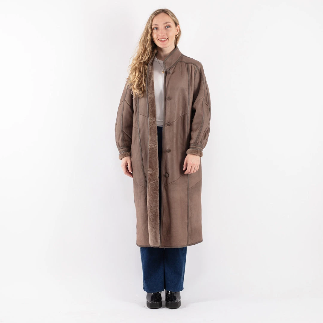 Vintage 80's Women Sheepskin Long Coat In Brown 5 Vintage 80's Women Sheepskin Long Coat In Brown - Image 5
