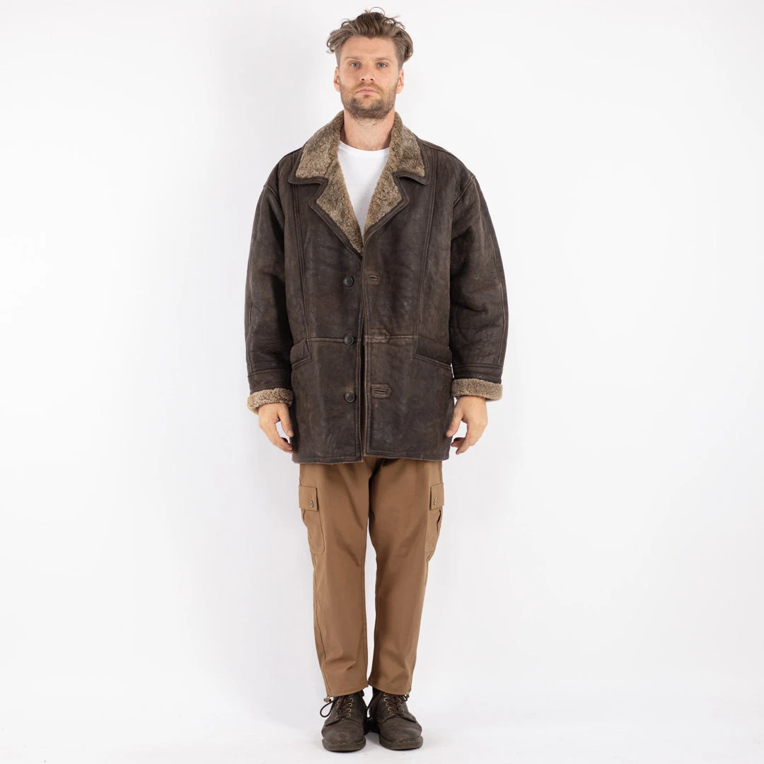 Vintage 90's Men Shearling Coat In Brown 5 Vintage 90's Men Shearling Coat In Brown - Image 5