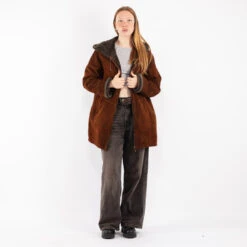 Vintage 90's Women Shearling Coat In Brown -Northern Grip kvadrats 3