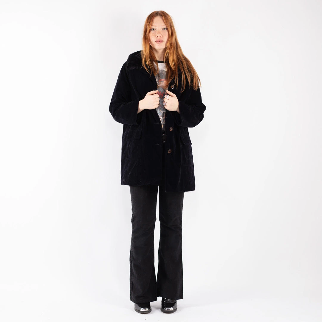 Vintage 00's Women Faux Suede Coat In Dark Blue 5 Vintage 00's Women Faux Suede Coat In Dark Blue - Image 5