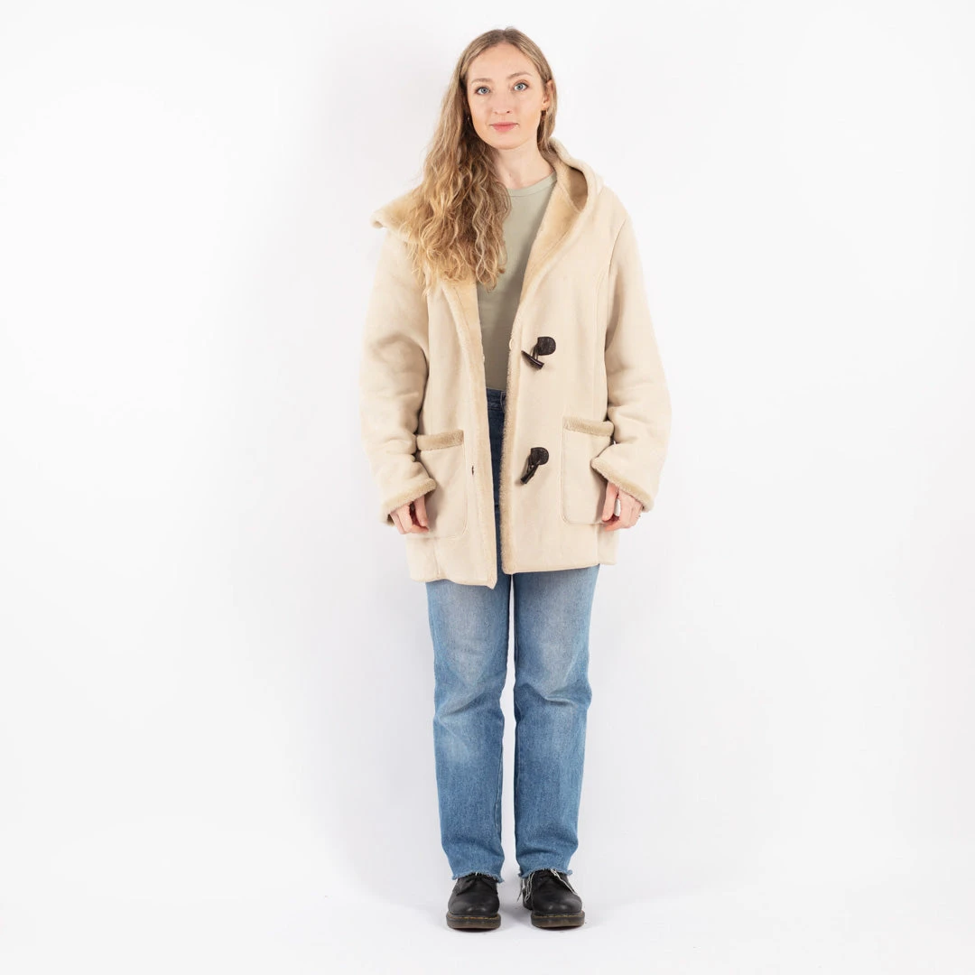 Vintage 90's Women Hooded Sherpa Coat In Beige 5 Vintage 90's Women Hooded Sherpa Coat In Beige - Image 5