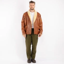 Vintage 80's Men Faux Sheepskin Coat In Brown -Northern Grip kvadrats 40 ef13e12d f23a 4cb9 954a 62d18d5d8abf