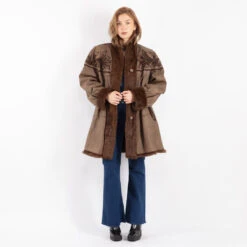 Vintage 80's Women Suede Fur Coat In Brown -Northern Grip kvadrats 48 22224bf7 eb3b 4265 b303 211241814007