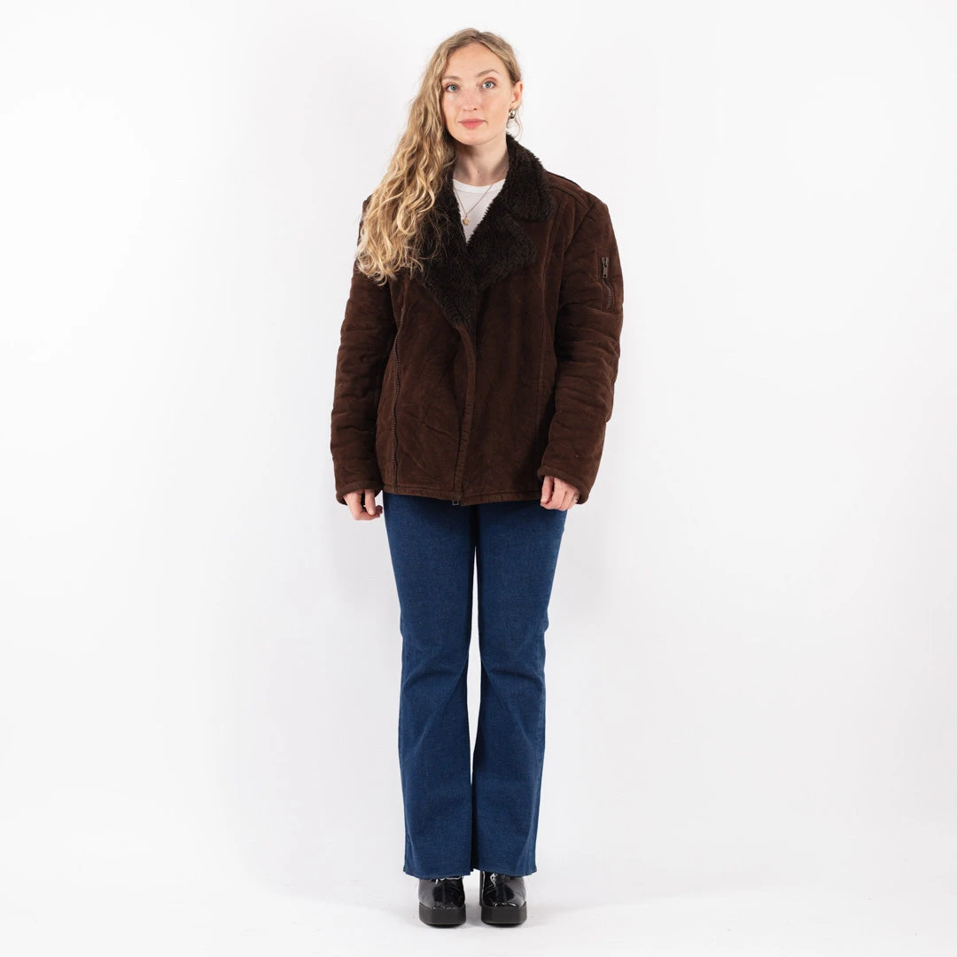 Vintage 70's Women Faux Sheepskin Jacket In Brown 5 Vintage 70's Women Faux Sheepskin Jacket In Brown - Image 5