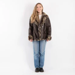 Vintage 90's Women Leather Sherpa Jacket In Brown -Northern Grip kvadrats 74 c795fab1 817a 4115 ac94 9f523bb00cbe