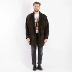 Vintage 80's Men Sheepskin Shearling Coat In Green -Northern Grip kvadrats 88 31d39f05 4c7d 41ab a83f 601cd21f8e25