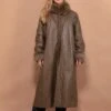 Vintage 80's Women Leather Fur Coat In Clay Brown