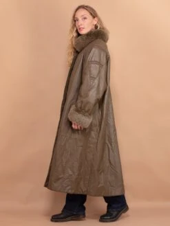 Vintage 80's Women Leather Fur Coat In Clay Brown -Northern Grip leather fur coat brown 80s vintage woman 0125