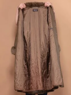 Vintage 80's Women Leather Fur Coat In Clay Brown -Northern Grip leather fur coat brown 80s vintage woman 0127