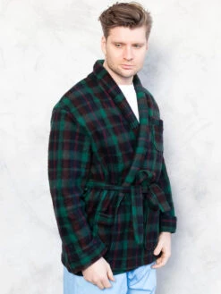 Vintage 90's Smoking Men Jacket -Northern Grip plaid cigar jacket 90s green bath robe morning robe 1