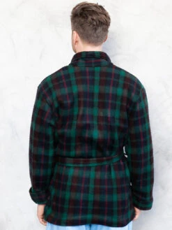 Vintage 90's Smoking Men Jacket -Northern Grip plaid cigar jacket 90s green bath robe morning robe 3