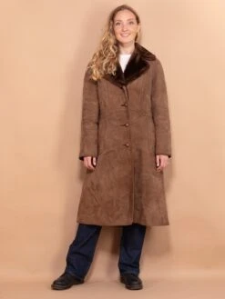 Vintage 70's Women Suede Sherpa Coat In Beige
