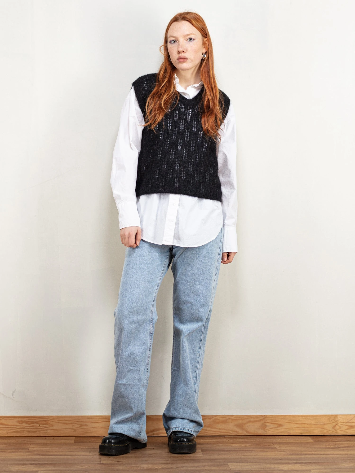 Vintage 90's Women Handmade Fine Knit Vest In Black 4 Vintage 90's Women Handmade Fine Knit Vest In Black - Image 4