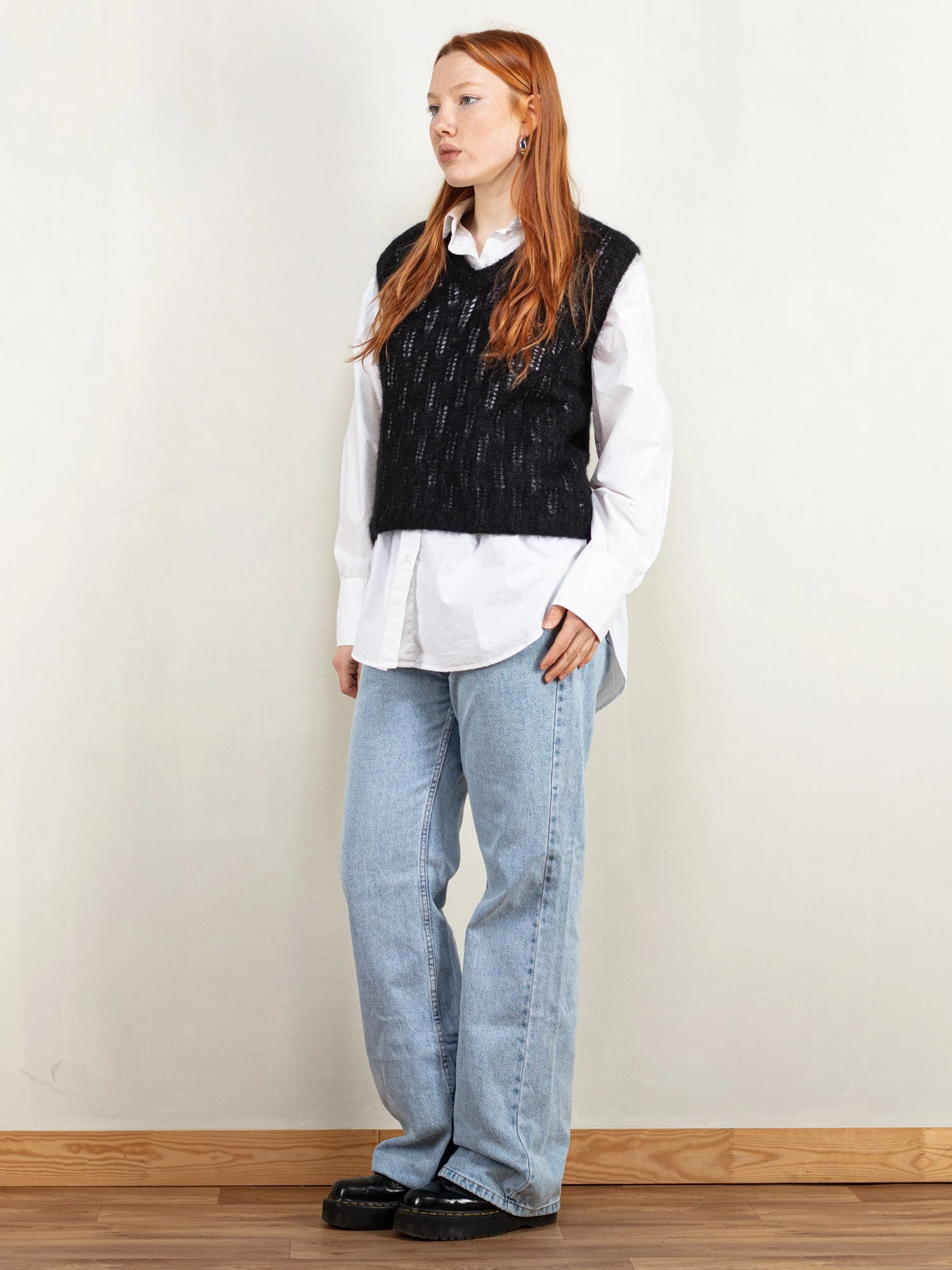 Vintage 90's Women Handmade Fine Knit Vest In Black 3 Vintage 90's Women Handmade Fine Knit Vest In Black - Image 3