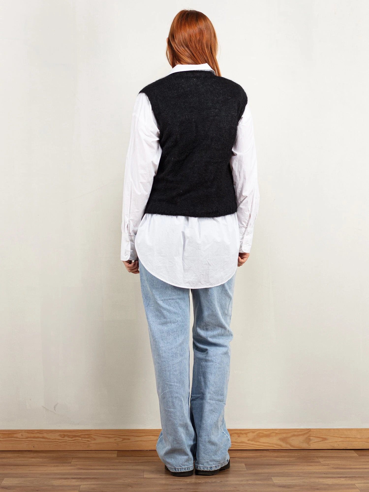 Vintage 90's Women Handmade Fine Knit Vest In Black 2 Vintage 90's Women Handmade Fine Knit Vest In Black - Image 2