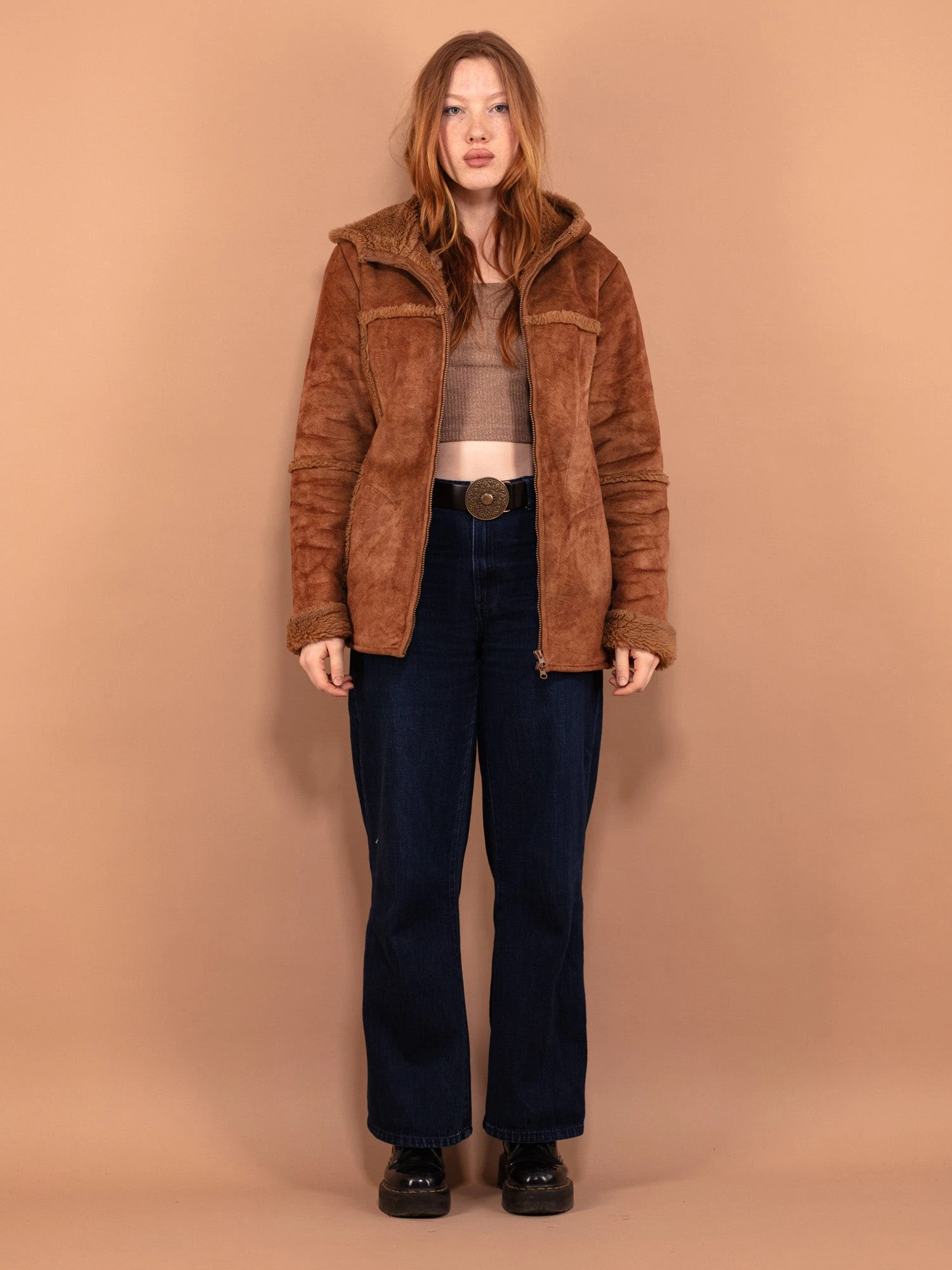 Vintage 00's Women Hooded Sherpa Jacket In Brown 1 Vintage 00's Women Hooded Sherpa Jacket In Brown