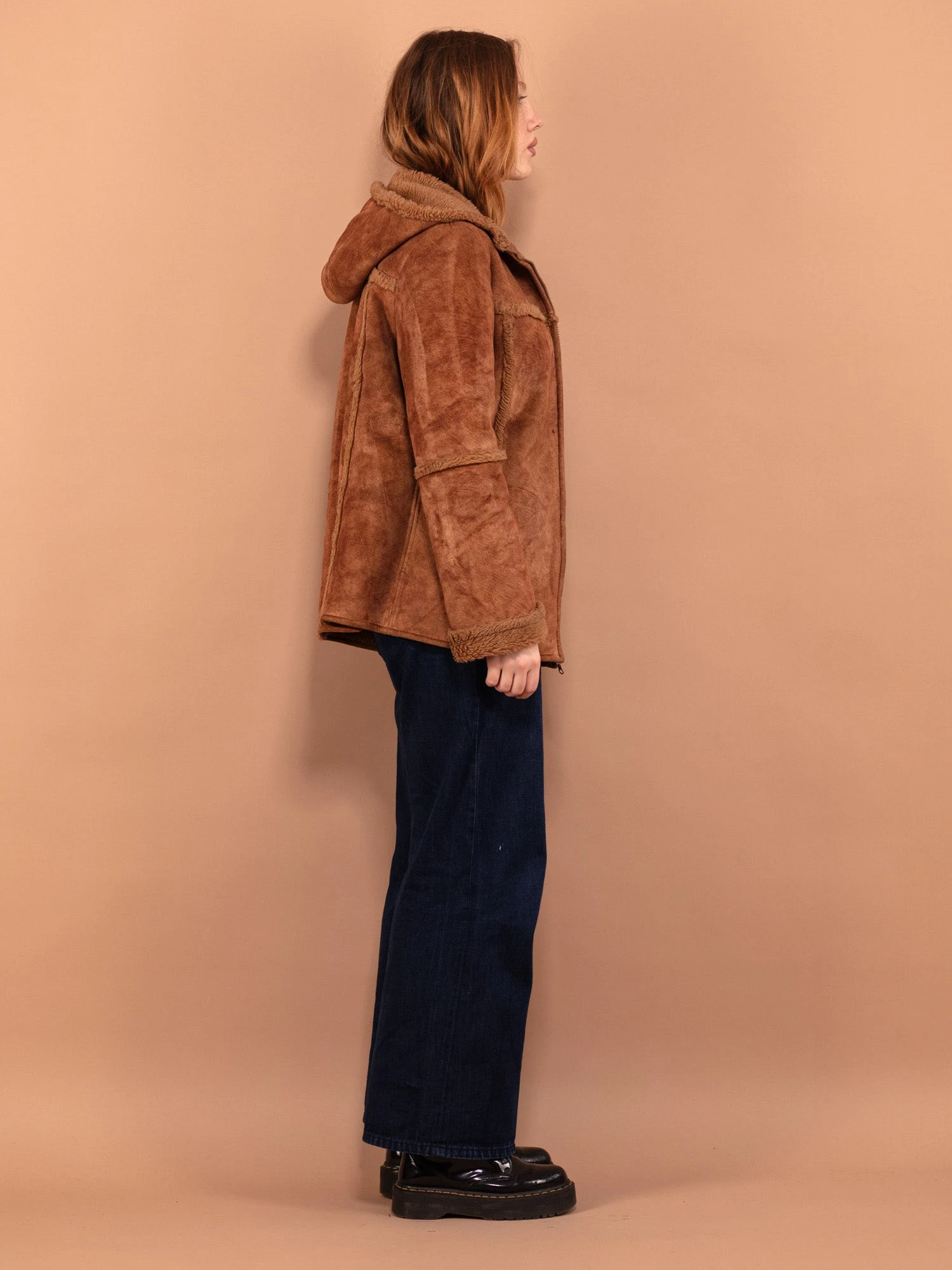 Vintage 00's Women Hooded Sherpa Jacket In Brown 3 Vintage 00's Women Hooded Sherpa Jacket In Brown - Image 3