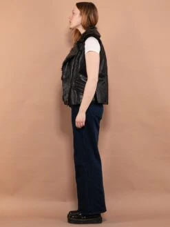 Vintage 00's Women Faux Leather Sherpa Vest In Black 7 Vintage 00's Women Faux Leather Sherpa Vest In Black -Northern Grip vintage 00s women faux leather sherpa vest biker black 2