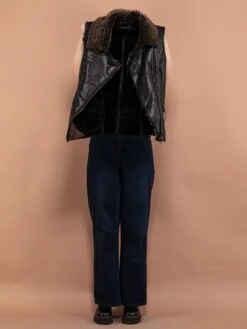 Vintage 00's Women Faux Leather Sherpa Vest In Black 8 Vintage 00's Women Faux Leather Sherpa Vest In Black -Northern Grip vintage 00s women faux leather sherpa vest biker black 4