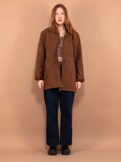 Vintage 00's Women Quilted Faux Suede Jacket In Brown