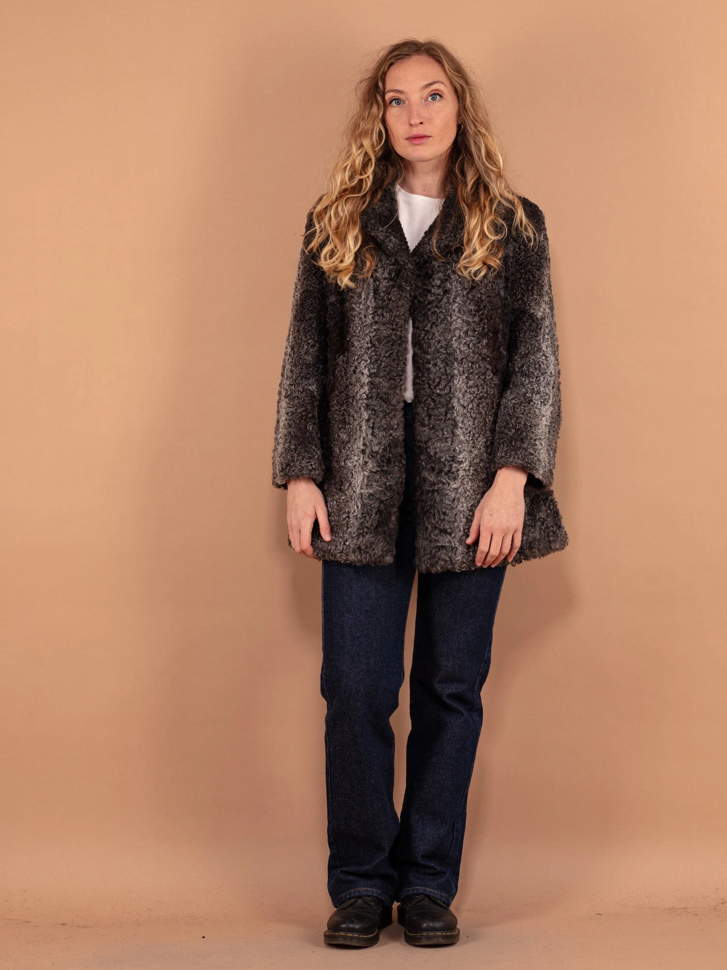 Vintage 60's Women Karakul Fur Coat In Grey 1 Vintage 60's Women Karakul Fur Coat In Grey