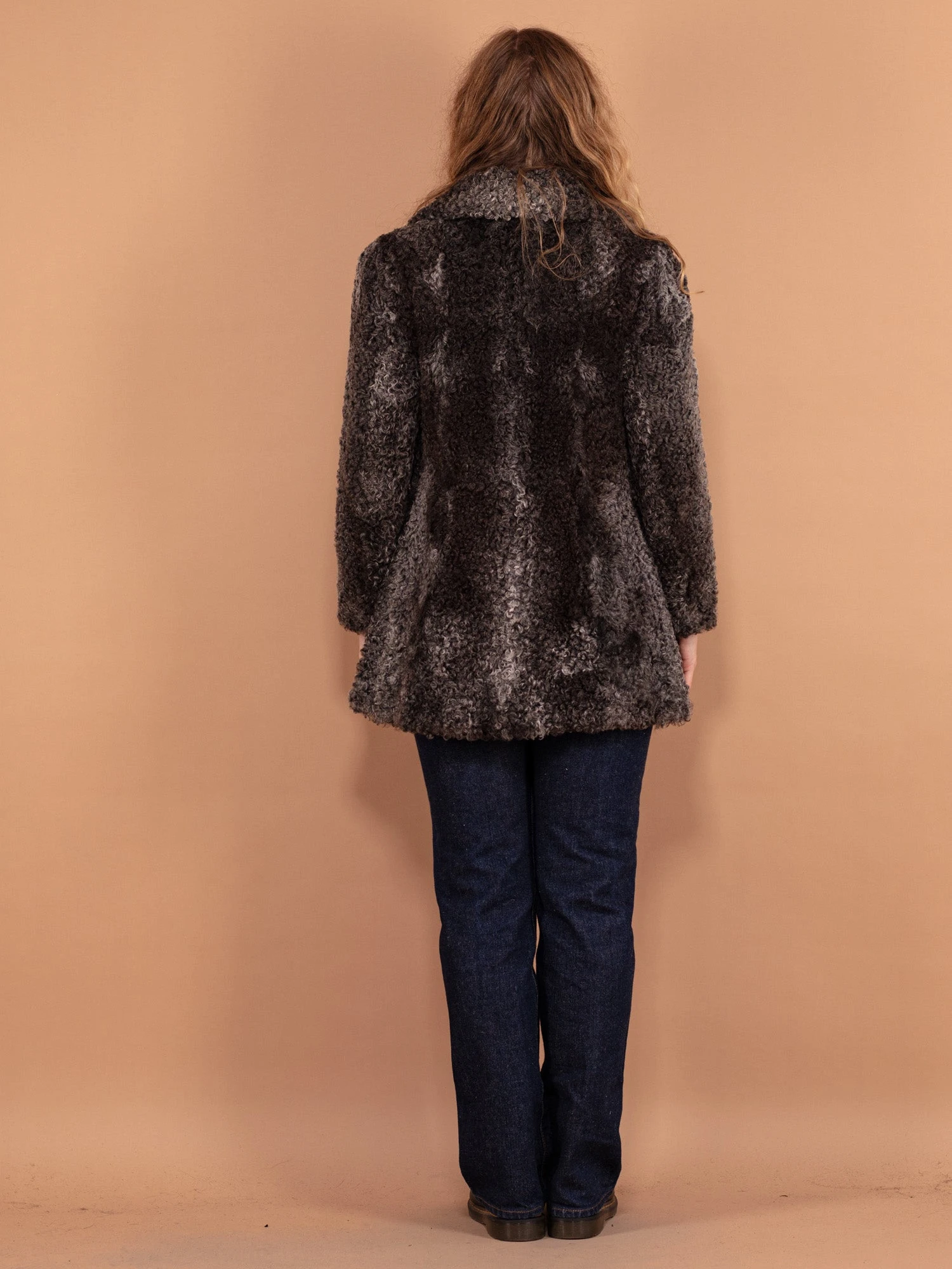 Vintage 60's Women Karakul Fur Coat In Grey 2 Vintage 60's Women Karakul Fur Coat In Grey - Image 2
