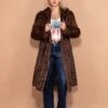 Vintage 60's Women Real Fur Overcoat In Striped Brown