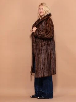 Vintage 60's Women Real Fur Overcoat In Striped Brown 8 Vintage 60's Women Real Fur Overcoat In Striped Brown -Northern Grip vintage 60s women real beaver fur coat brown 2