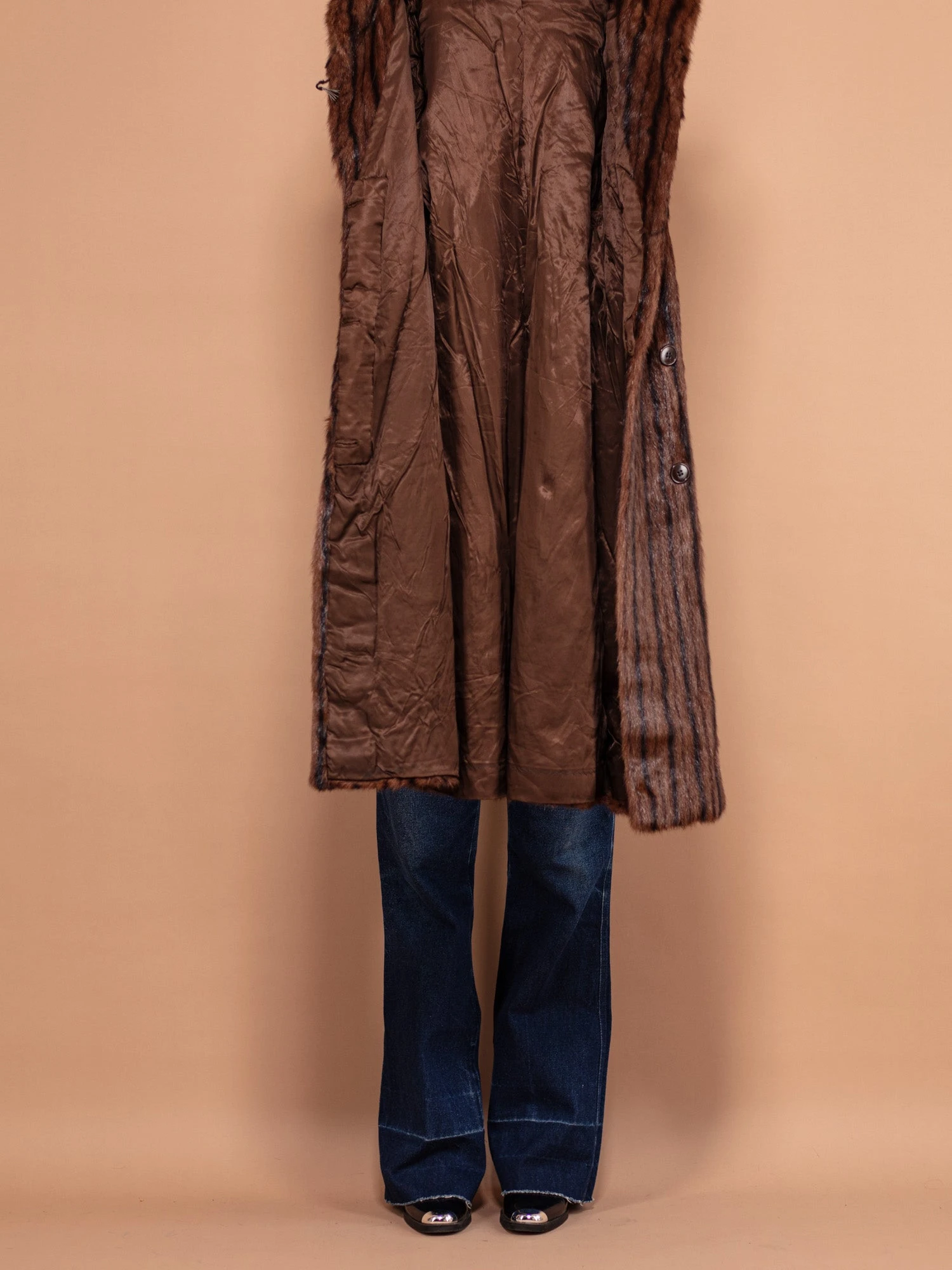 Vintage 60's Women Real Fur Overcoat In Striped Brown 5 Vintage 60's Women Real Fur Overcoat In Striped Brown - Image 5