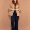 Vintage 60's Women Sheep Fur Coat In Beige