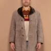 Vintage 70's Men Shearling Suede Coat In Beige