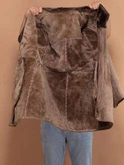 Vintage 70's Men Shearling Suede Coat In Beige -Northern Grip vintage 70s men beige shearling sheepskin coat 4