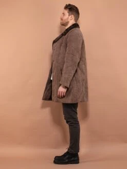 Vintage 70's Men Shearling Suede Coat In Grey -Northern Grip vintage 70s men grey shearling suede coat 2
