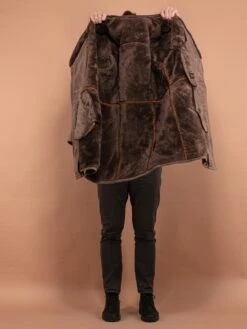 Vintage 70's Men Shearling Suede Coat In Grey -Northern Grip vintage 70s men grey shearling suede coat 4