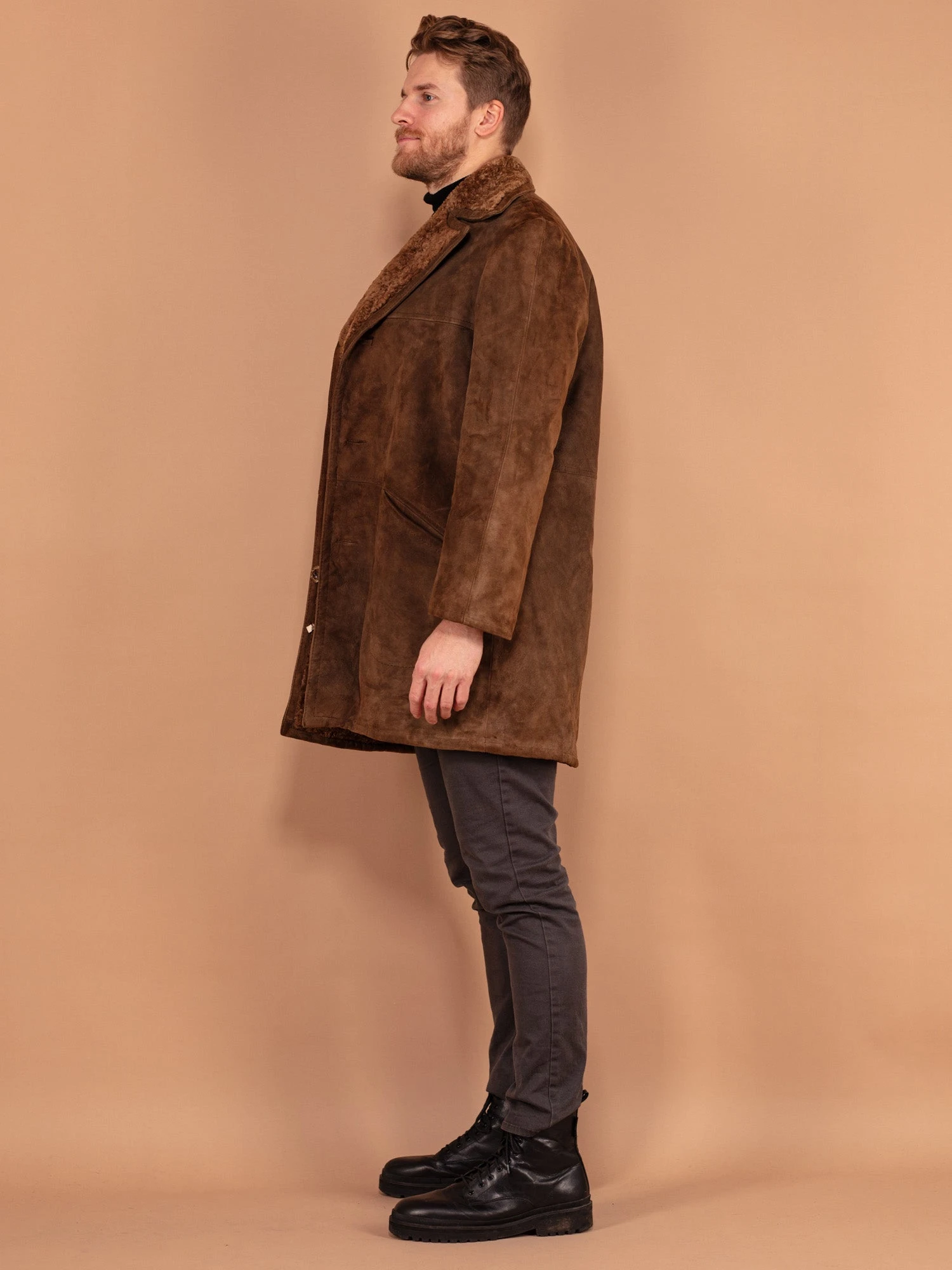 Vintage 70's Men Western Sheepskin Suede Coat In Brown 3 Vintage 70's Men Western Sheepskin Suede Coat In Brown - Image 3