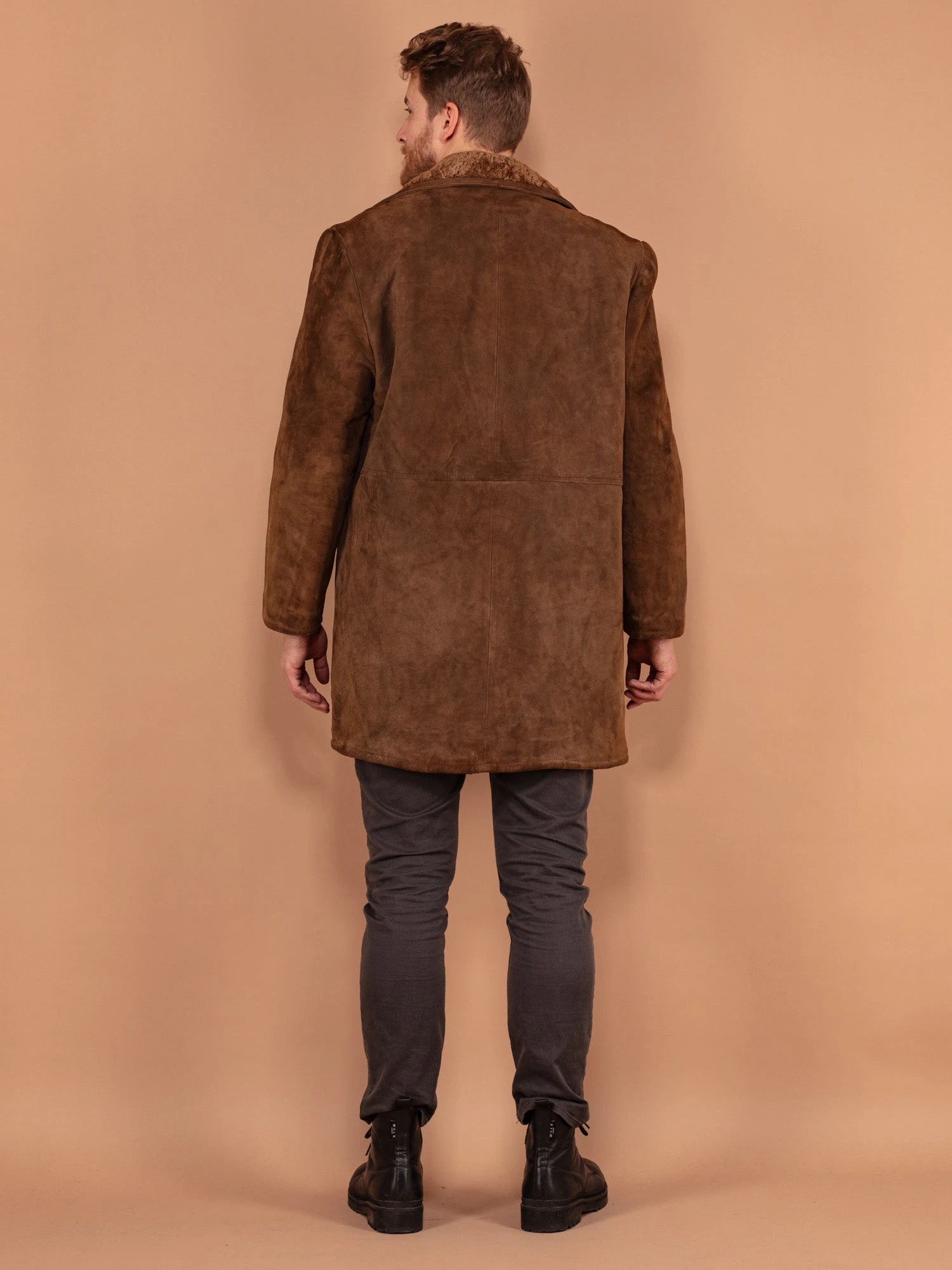 Vintage 70's Men Western Sheepskin Suede Coat In Brown 2 Vintage 70's Men Western Sheepskin Suede Coat In Brown - Image 2