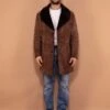 Vintage 70's Men Shearling Suede Coat In Brown