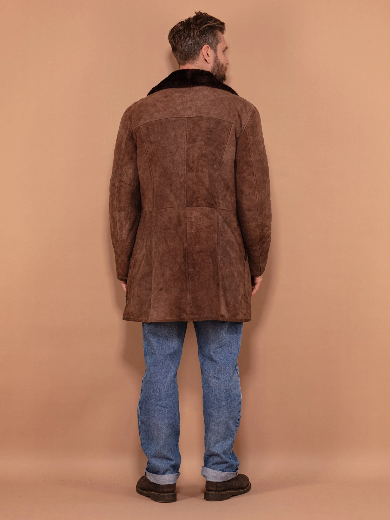 Vintage 70's Men Shearling Suede Coat In Brown 2 Vintage 70's Men Shearling Suede Coat In Brown - Image 2