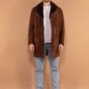 Vintage 70's Men Sherpa Lined Suede Coat In Brown